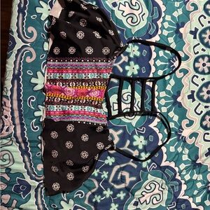 Black and Multicolor Strappy Bikini Top